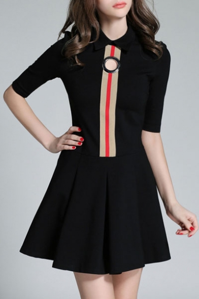 High Quality Lapel Half Sleeve Mini A-Line Dress