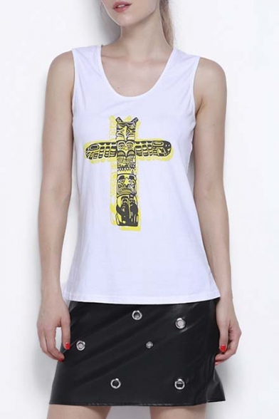 

Summer Fashion Scoop Neck Sleeveless Graphic Tank Top, LC421067