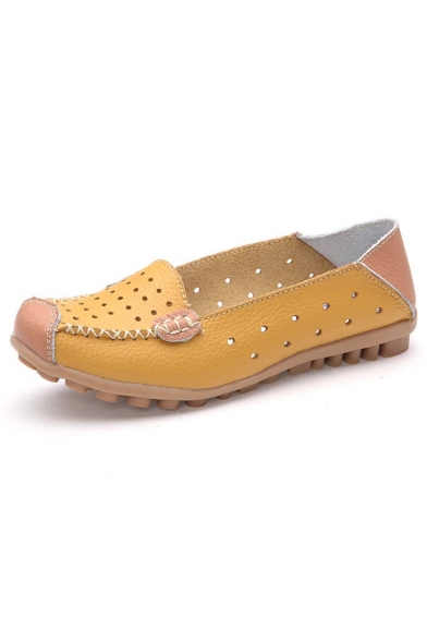 Women Hollow Out Carving Casual Leather Driving Flat Loafers Shoes