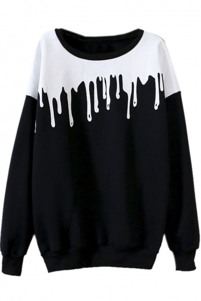 Women's New Fashion Splicing Print Long Sleeve Pullover