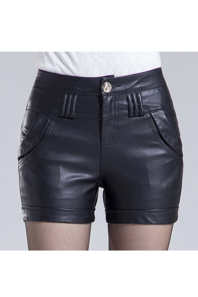Women's Zipper Closure Faux Leather Shorts