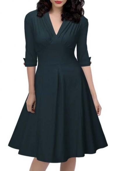 deep v neck swing dress