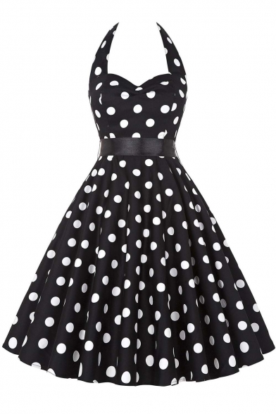 Halter Polka Dots 1950's Vintage Dress for Women - Beautifulhalo.com
