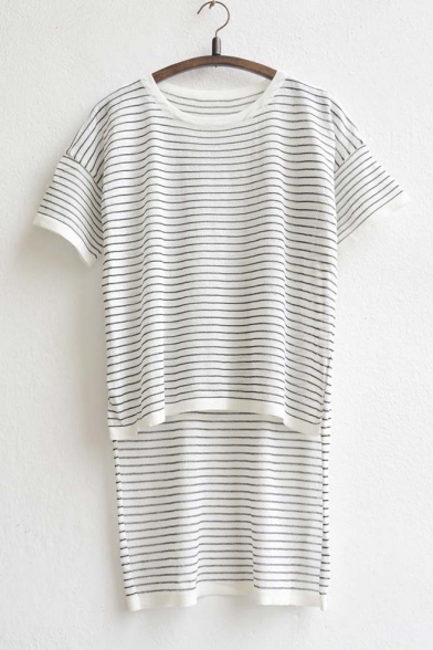 Women's High Low Hem Stripe T-shirt