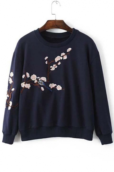 Chic Flower Embroidery Long Sleeve Sweatshirts