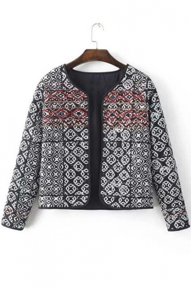 Women's Round Neck Embroidered Long Sleeve Cardigan