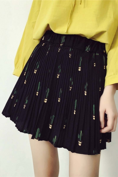 Chic Elastic Waist Pleated A-Lien Mini Skirts