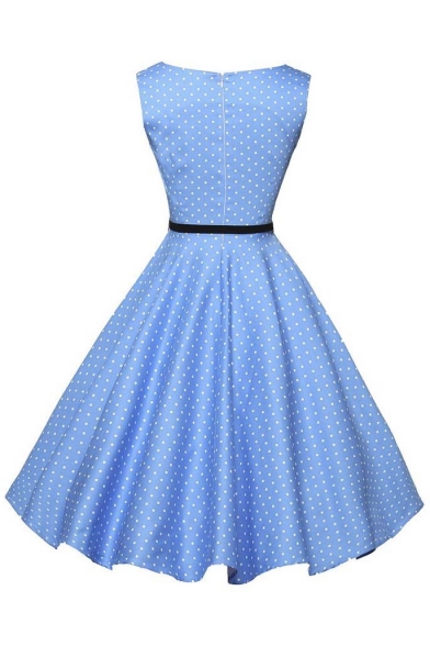 Sleeveless Vintage Polka Dot Dress with Belt - Beautifulhalo.com