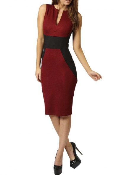Women's Color Block Fitted Pencil Shift Business Work Dress