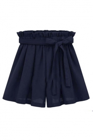 Women's Plus-Size Casual Elastic Waist A-line Bowknot Loose Shorts