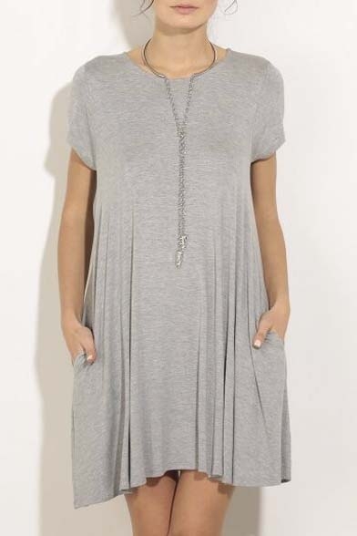 Fashion Round Neck Short Sleeve Plain Casual Mini Dress