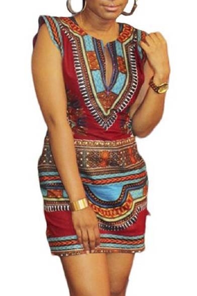 Women Casual Sleeveless Traditional African Printed Dress
