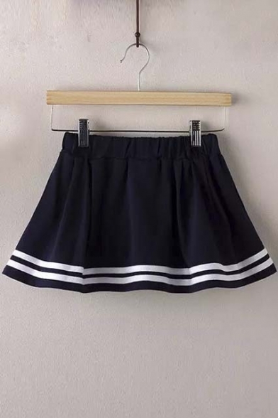 Sailor Style Chic Girls Mini Striped Hem A-Line Skirts