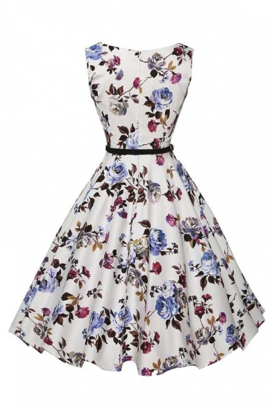 Sleeveless Vintage Tea Dress with Belt - Beautifulhalo.com