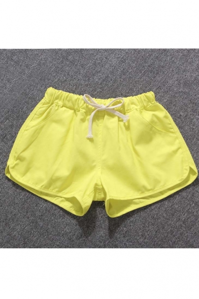 Women's Casual Cotton Drawstring Solid Waistband Shorts