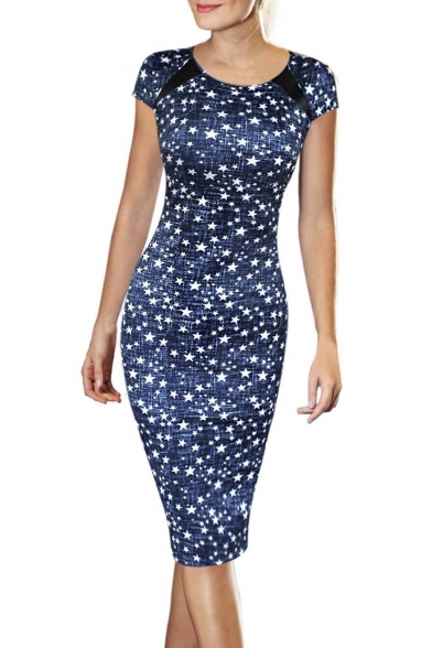 Women's Printed Patterned Casual Slimming Fitted Stretch Bodycon Dress