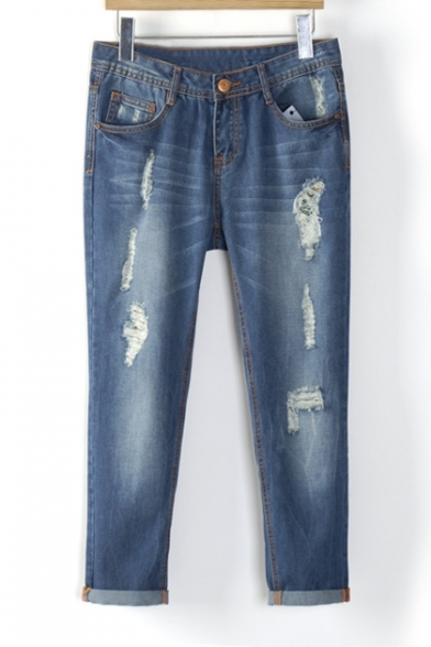 Fashion Women Frayed Jeans Slim Denim Pants