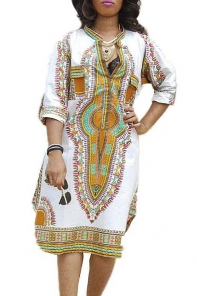 Women Franterd Traditional African Print Midi Dress