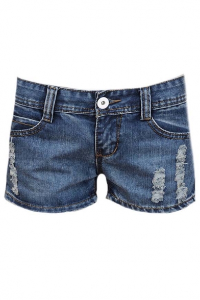 Women's Faded Ripped Pocket Casual Slim Jean Shorts