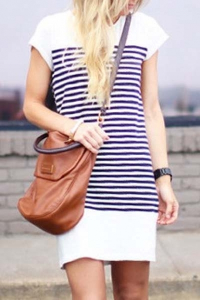 Women's Short Sleeve Stripe Short Dress