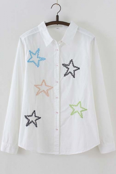 Women's Collared Button Front Embroidered Shirt