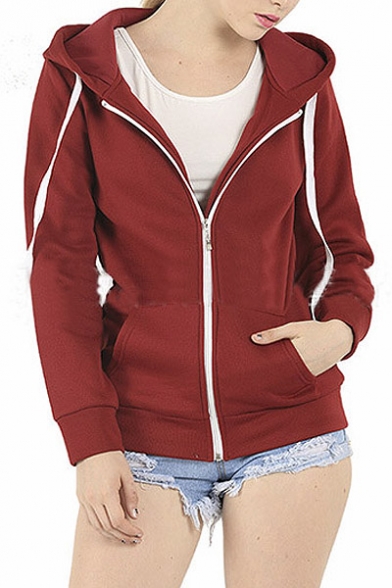 Women's Plain Hoodie Hooded Zip Zipper Top Sweat Shirt Jacket Sweater Hoodie