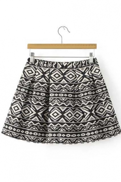 Geometric Side Zipper A-line Skirt