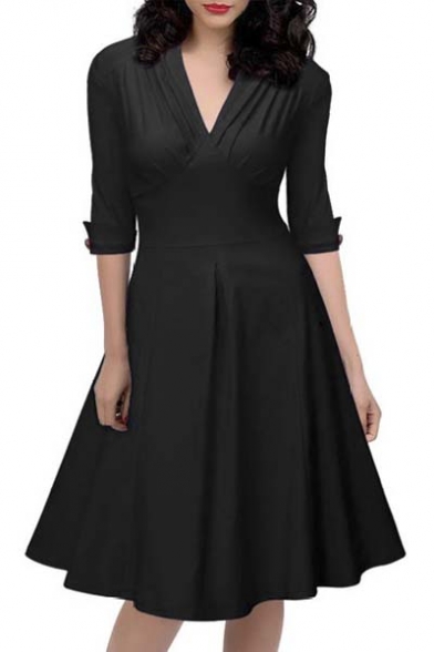 deep v neck swing dress