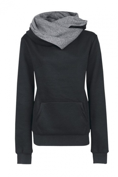 Women's High Collar Long Sleeve Hoodie Sweatshirt - Beautifulhalo.com