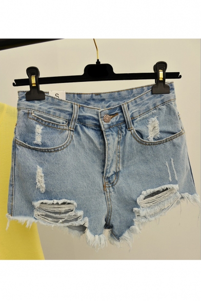 Women's Punk Rock Vintage Grunge Hole Water Wash Retro Shorts Jeans