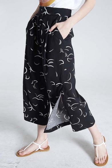Women's Fashion Print Split Loose Pants