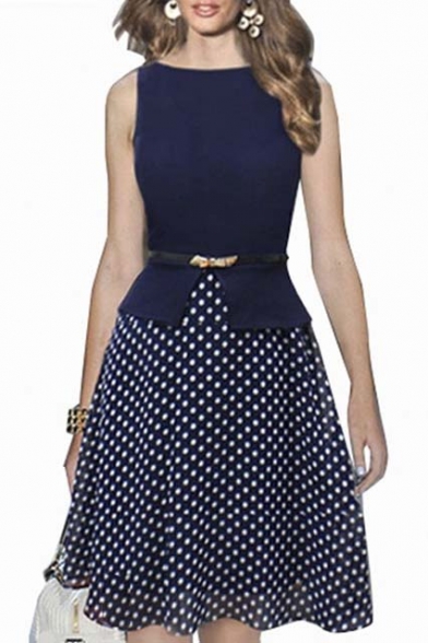 Women's Polka Dots False Two Pieces Wear to Work A-line Party Dress