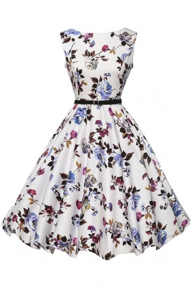 Sleeveless Vintage Tea Dress with Belt