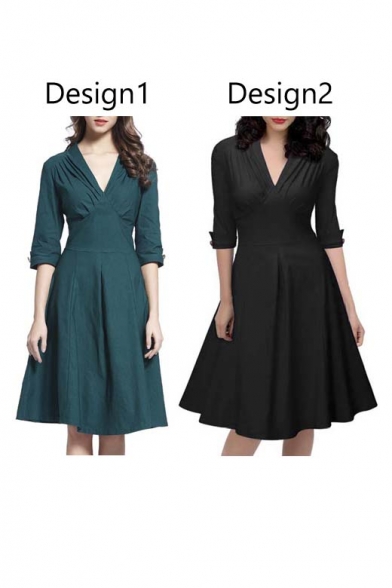 deep v neck swing dress