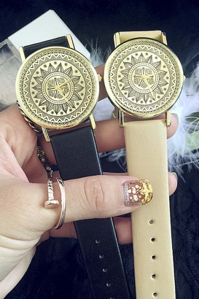 Fashion Women's Yellow Petal Leather Quartz Watch