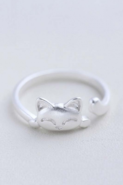 Funny Cat Silver Opening Ring Adjustable Ring