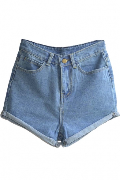 Women's Juniors Vintage Denim High Waisted Folded Hem Jeans Shorts -  Beautifulhalo.com