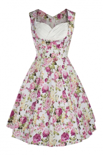 50s60s Vintage Floral Print Divinity Rockabilly Fit & Flare Retro Dresses