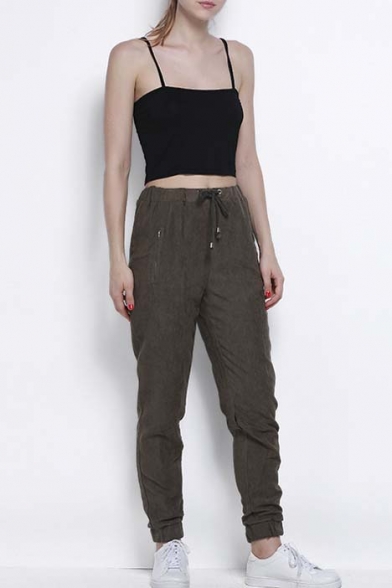 Street Style Drawstring Waist Plain Cool Fit Pants