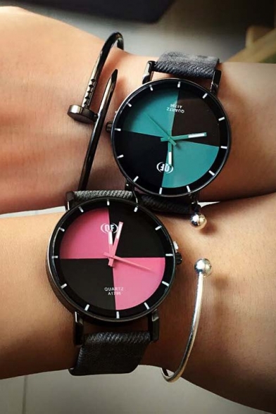 Fashion Women's Color Block Leather Quartz Watch