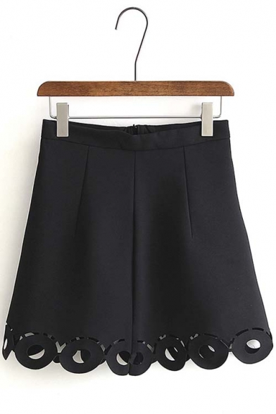 High Waist Cutout Hem Zip A-line Skirt