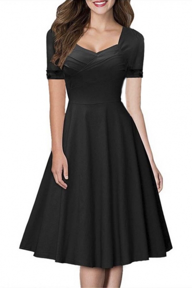 Vintage Swing Midi Dress-Women 1950s Vintage Knee Length Party Cocktail Dress