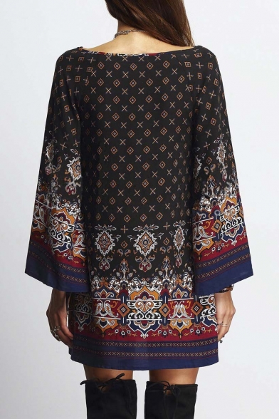 Women's Bohemian Vintage Floral Printed Ethnic Style Loose Casual Dress