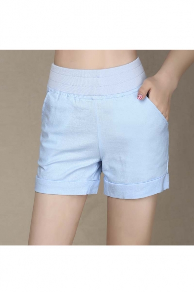 Women's Mid Waist Cuffed Shorts Hot Pants