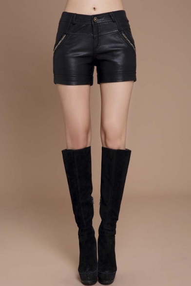 Womens Punk Style Faux Leather Shorts Sexy Clubwear