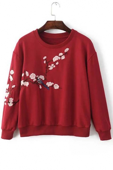 Chic Flower Embroidery Long Sleeve Sweatshirts