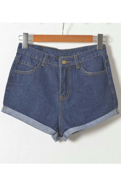 Juniors's Denim Vintage Retro High Waist Jeans Short