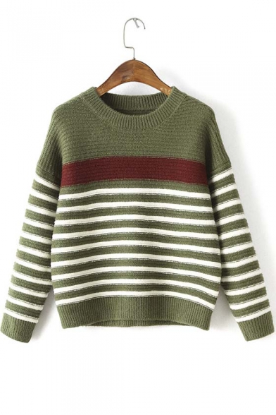 Autumn Fashion Striped Round Neck Pullover Sweater