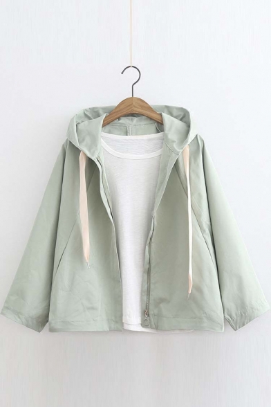 New Arrival Casual Drawstring Hooded Zip Front Coat