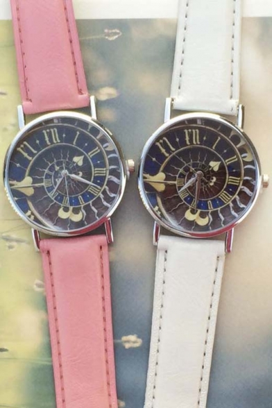 New Arrival Women's Vintage Style Roman Numerals Dial Leather Band Quartz Watch